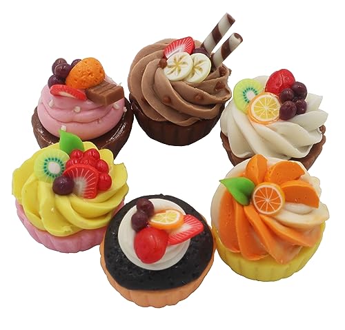 Set of 6 Miniature Cupcakes – Handcrafted Dollhouse Food Accessories, 1/6 Scale Tiny Clay Cupcakes, 0.6 Inch Mini Desserts for Collectibles & Decoration