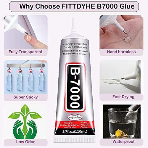 3.7oz B7000 Rhinestone Clear Glue for Jewelry Making, 110 ml Multipurpose Adhesive Jewlery Glue for Fabric, Tumblers, Rhinestones DIY Crafts, Nail Art, Makeup, Shoes, Cell Phones, Tablet, Wood - color: 1 PCS × 110ml Each