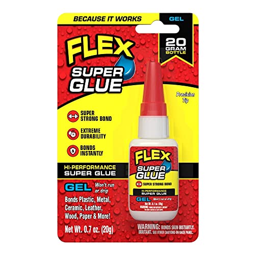 Flex Super Glue Gel, 20 Gram Bottle, 1-Pack, Clear, Instant Bond, Quick Dry, Cyanoacrylate Adhesive, Precision Tip for Wood, Metal, Plastic, Crafts, Ceramic, and Toy Repairs - size: 1-Pack, style: Gel 20 Gram Bottle