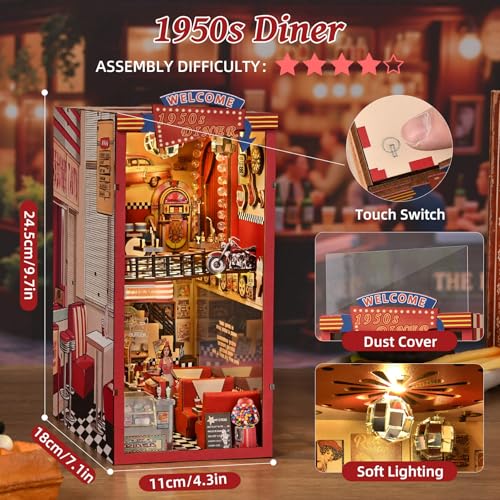fifijoy Book Nook Kit for Adults, 1950s Diner Bookshelf Insert - color: 1950s Diner