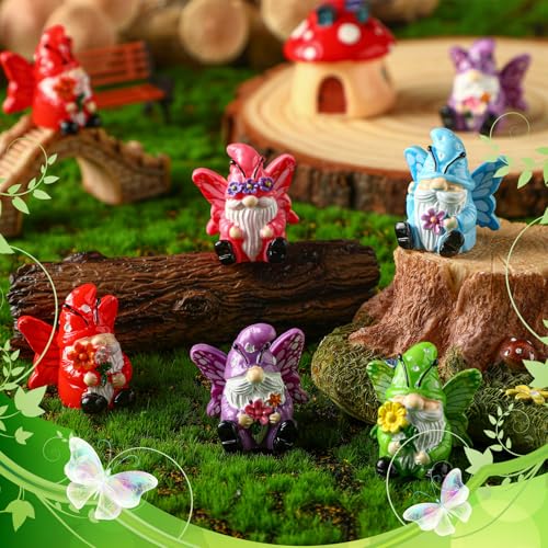 Wesiti 40 Pcs Spring Decoration Butterfly Mini Resin Gnomes 1.18 Inch Spring Miniature Figurine Statues Tiny Gnomes Decor for Table Dollhouse Desk Indoor Outdoor Home Garden Plant Pot - style: Butterfly