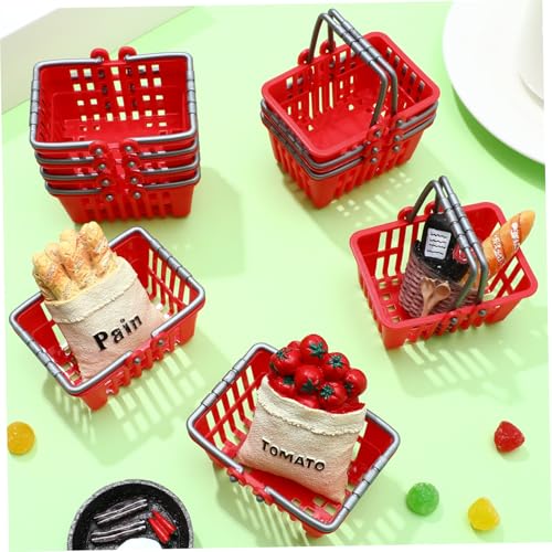 NUOBESTY 10Pcs Mini Shopping Basket Mini Supermarket Cart Tiny Plastic Retail Shopping Baskets with Handles for Kids Party Favors Dool House Ornament Red 2.7x1.2x1.3 Inch (Pack of 2) - size: 2.56 x 1.77 x 1.38 inches (Pack of 2)