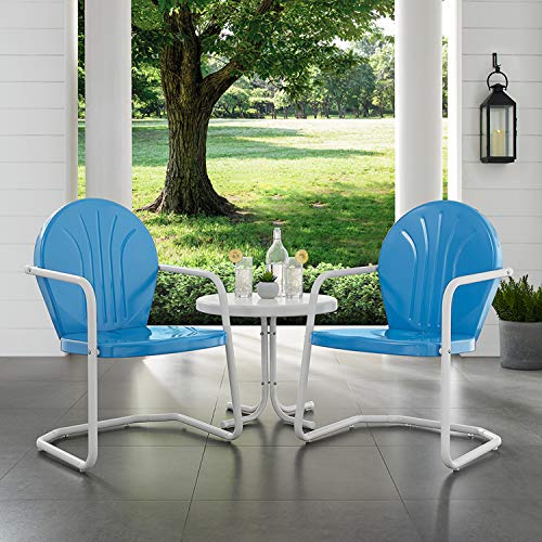 Crosley Furniture Griffith Retro Metal 3-Piece Chair & Side Table Set - color: Sky Blue