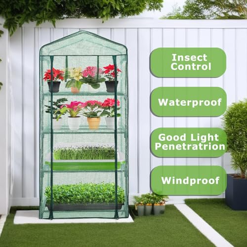 Purlyu Mini Greenhouse for Indoor Outdoor,Plant Green House 4-Tier Rack Stand Portable Greenhouses with Durable PE Cover for Seedling, 2.5x1.6x5.2 FT Ideal Gardening Gifts for Women Men(PLGH704G) - style: 4 TIERS PE (Green)