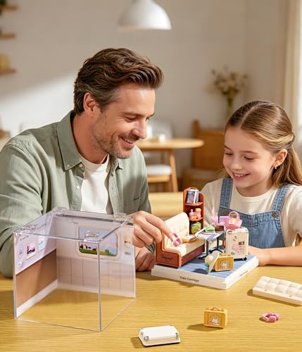 Train Carriage Super Miniature House Kit - DIY Plastic 3D Model Building Set for Teens, Build Your Own Cozy Train Scene with Dustproof Case, Creative Craft Gift for Girls Women - color: Train Carriage, size: Small