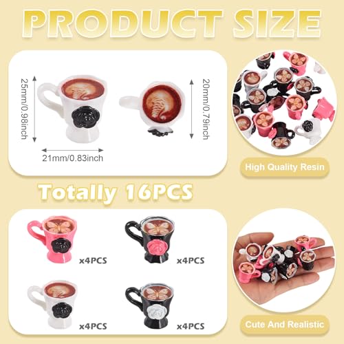 FASHEWELRY 16Pcs Mini Coffee Cups Resin Coffee Mug Model White Black Pink Tea Cup Halloween Dollhouse Miniatures for Keychain Dollhouse Party Decor Ornaments - color: 4 Colors-coffee Cups
