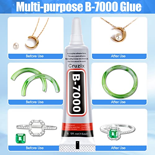 B-7000 Glue Clear for Rhinestone Crafts, Jewelry and Bead Adhesive B7000 Semi Fluid High Viscosity Glues for Clothes Shoes Fabric Cell Phones Screen Repair Metal Stone Nail Art Glass (4x15 ml/0.5 oz) - color: 4x15 ML/ 0.5 oz