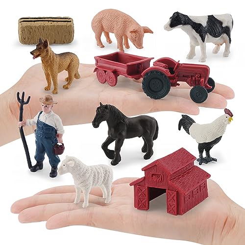 MEMOVAN Realistic Mini Barn Farm Figures Toys Tractor Playset Plastic Farm Animals Figurines Farmer Cake Toppers Farmer Vehicle Toy Truck with Trailer for 3-12 Years Old Kids Boys Girls Toddler - color: Farm