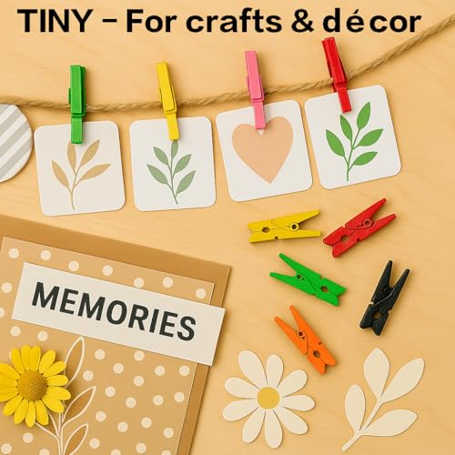 LWR CRAFTS Wooden Mini Clothespins 15 Colors 100 Per Pack 1" 2.5cm (All) - color: Multicolor