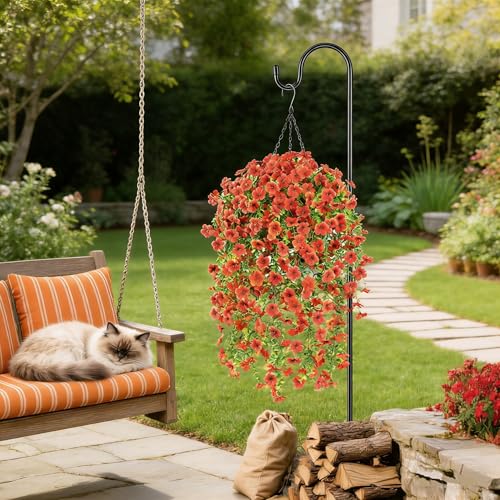 Artificial Fall Flowers for Outdoors UV Resistant Orange Fake Mums Decor - color: Orange
