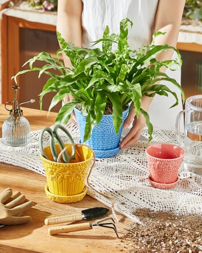 Metahom Colorful Ceramic Pots for Plants, 4.9 Inch Flower Pots Set of 4 - color: Assorted Colors, size: 4.9 Inch