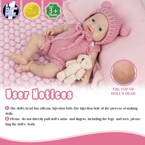 Vollence 8 inch Mini Silicone Baby Preemie Tiny Realistic Baby Doll Real Life Newborn Miniature Silicone Babies Doll for Kids - Girl