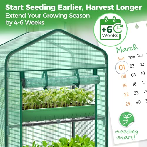 Ohuhu Mini Greenhouse for Indoor Outdoor, 27 x 19 x 62-Inch Small Plant Green House 4-Tier Rack Stand Portable Greenhouses with Durable PE Cover for Seedling, Ideal Gardening Gifts for Women Men - color: Green, size: 4 Tier Single Layer Roof