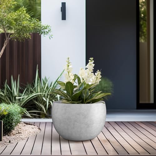 Kante Small Round Bowl Pale Gray Concrete Planter 11.8" Dia, Outdoor - color: Natural Concrete, size: 11.8" d