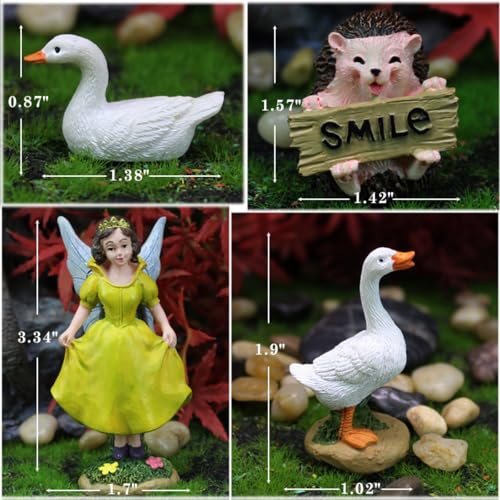 Miniature Garden Fairy Set, 6 PCS Resin Figurines with Winged Fairy in Yellow Dress, Hedgehog with Smile Sign, White Ducks, Outdoor Indoor Decor - color: 6 Pcs Fairy Hedgehog Ducks Set