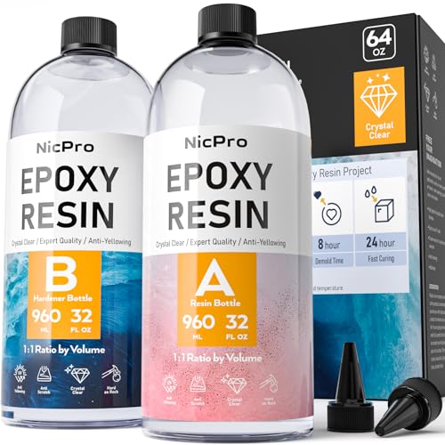 Nicpro 64 Ounce Crystal Clear Epoxy Resin Kit, Food Safe Resin - size: 64oz