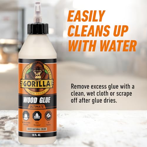 Gorilla Ultimate Waterproof Wood Glue, Natural Color, 18oz (Pack of 4) - size: 18oz (Pack of 4), style: 1 Pack Bottle