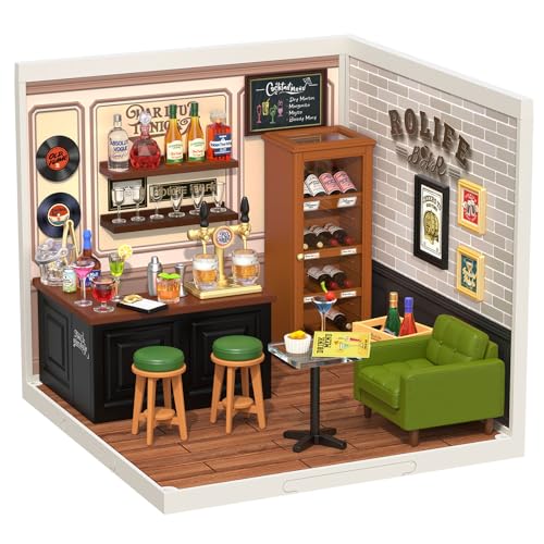 Rolife DIY Miniature Plastic House Building Set Toys Playset with LED Suitable for Mini Figures Construction Toys Diorama Kit Gifts for Teens Adults (Leisurely Cheers Bar) - style: Leisurely Cheers Bar