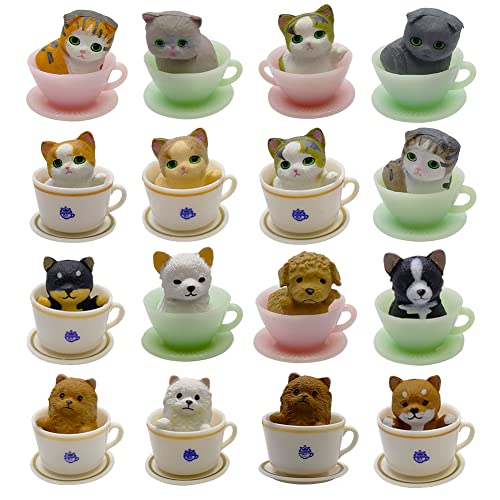 8 Pcs Cat Dog Figurines Playset Realistic Detailed Plastic Puppy Kitten Figures Coffeecup Pets for Cake Toppers Christmas Birthday Gift Dollhouse Micro Landscape Craft Ornament - style: 8Pcs cat+8Pcs dogs