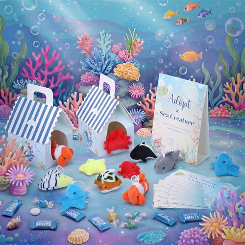 Blueweenly 73 Pcs Adopt a Sea Animal Theme Party Favors Set Plush Marine - style: Marine Animals