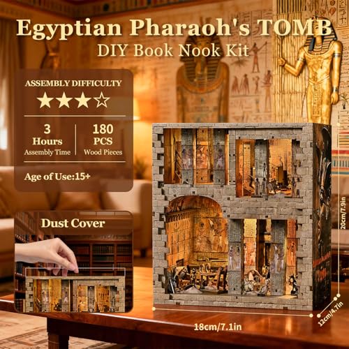 fifijoy Book Nook Kit - Egyptian Pharaohs Tomb DIY Miniature House Kit for Adults and Teens, Dollhouse BookNook Tiny House, Bookshelf Decor 3D Wooden Puzzle, Unique Gifts for Family and Friends - color: Egyptian Pharaoh's Tomb