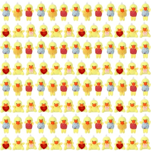Zhanmai 100 Pcs Mini Plush Animal Toys Bulk Small Chick Keychain Party Favors Stuffed Small Animals for Easter Egg Stuffers Valentines Gifts Birthday Classroom Prizes Goodie Bag Fillers - style: Chick