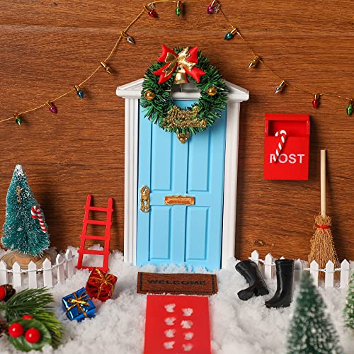 Hungdao 20 Pcs Christmas Fairy Door Wooden Miniature Decor, Blue Door - color: Blue Door