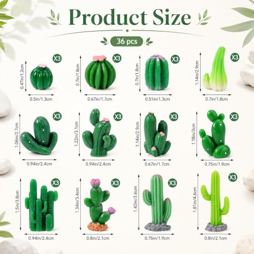 36pcs Mini Resin Cactus Figurines Miniature Resin Cactus 12 Styles