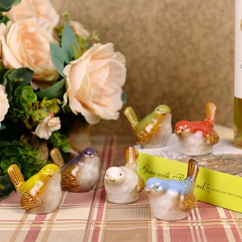 6PCS Ceramic Bird Figurines, Multi-Color, 2.2inch Mini Birds Garden and Home Decor，Statues Decor for Garden Living Room Bedroom Office, Birds Landscape Accessories (01)