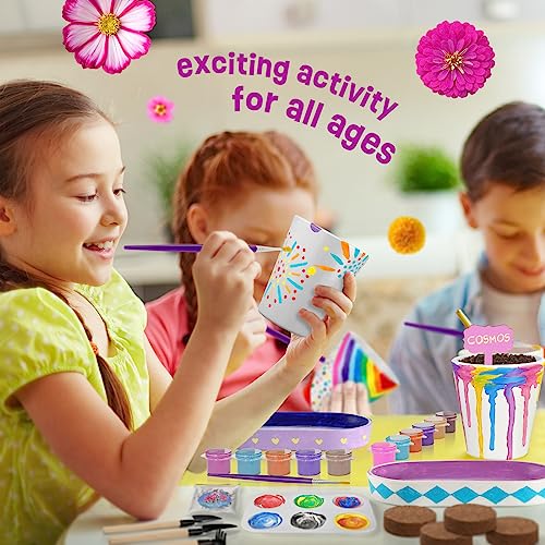 Tekoly 4 Set Paint & Plant Flower Gardening Kit, Gifts for Girls Ages 8-12