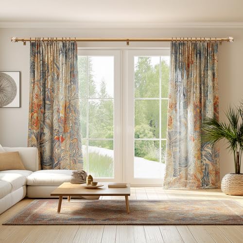 QDWIS Natural Wood Curtain Rods for Windows 28 to 48 inch Boho Decorative Handmade Wood Grain Drapery Rods with Leaf Finial 1" Adjustable Heavy Duty Curtain rod for Living Room Bedroom Kitchen - color: Natural Wood, size: 18'' - 60''(1 Pack)