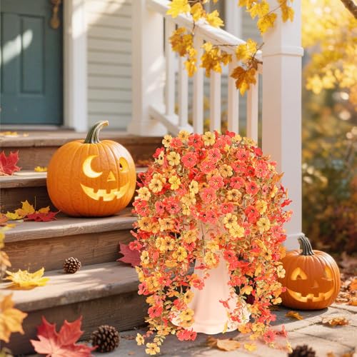 Artificial Fall Flowers for Outdoors UV Resistant Autumn Decor - color: Double Orange