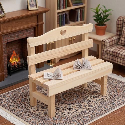 Toyvian Mini Wooden Bench Decorative Pine Photo Prop for Dollhouse Furniture Miniature Garden Bench for Porch Shelf Windowsill Desk and Landscape Display