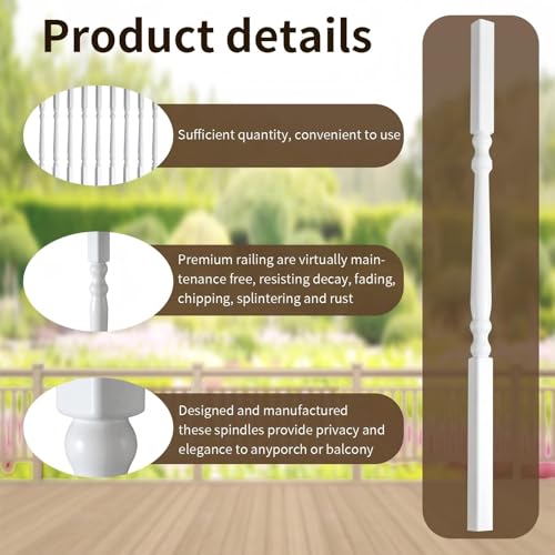 Yaocom Vinyl Railing Spindles, 1 1/4" Sq X 34", Vinyl Railing, 9 Pack - size: 1 1/4" Sq X 34"