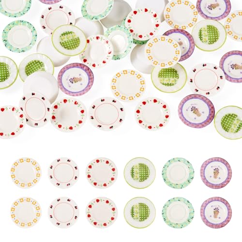 FASHEWELRY 36Pcs Resin Plates Miniature Ornaments Mini 22mm Kitchen Tableware Plates Dishes Models for Micro Landscape Decorations Garden Home Party Decor - color: 6 Colors-round Plates