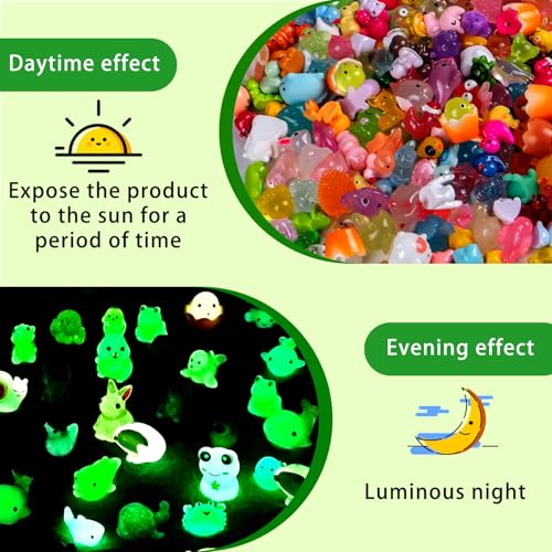 200pcs Mini Resin Animals Different 200 Styles Variety Tiny Small Animals Figure to Hide Luminous Glow in The Dark for Garden Dollhouse DIY Craft Decor Small Plastic Miniature Crafts Decor Aquarium - color: 200 Mini Animal Figures