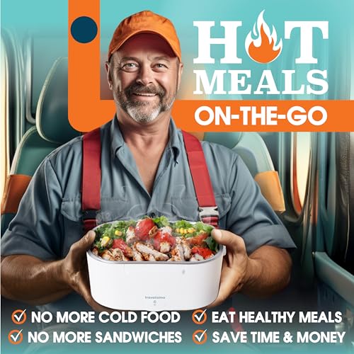 TRAVELISIMO Electric Lunch Box for Adults 100W Heated Lunch Box For Men 1.5L Stainless Steel Portable Food Warmer, 12/24/110V for Travel & Work, Loncheras Electricas Para Calentar Almuerzo - color: Gray.
