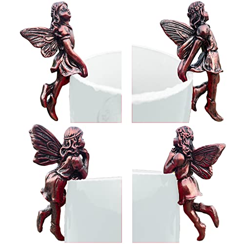 4PCS Miniature Fairies Pot Huggers Garden Planter Pot Hanger Flower Pot and Vase Huggers Resin Vintage Bronze Angel Statue Flying Fairies Figurines Home Office Desk Ornaments
