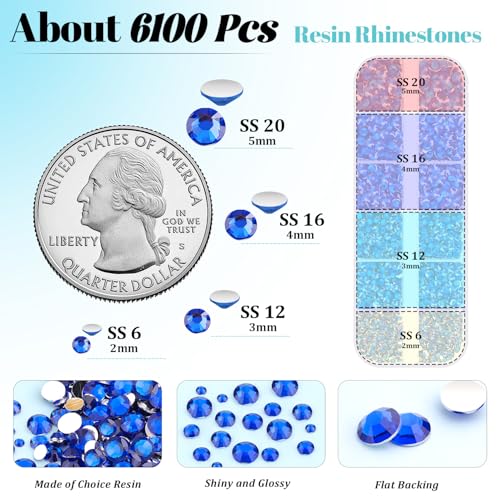 6100Pcs Royal Blue Rhinestones for Crafting with 2Pcs 10ml B7000 Jewelry Glue, 1 Box Flatback Crystals Diamond for Bedazzling Crafts DIY Nail Art Resin Gems for Clothing Shoes - color: Royal Blue, size: 1 Small Pack + 2Pc Glue