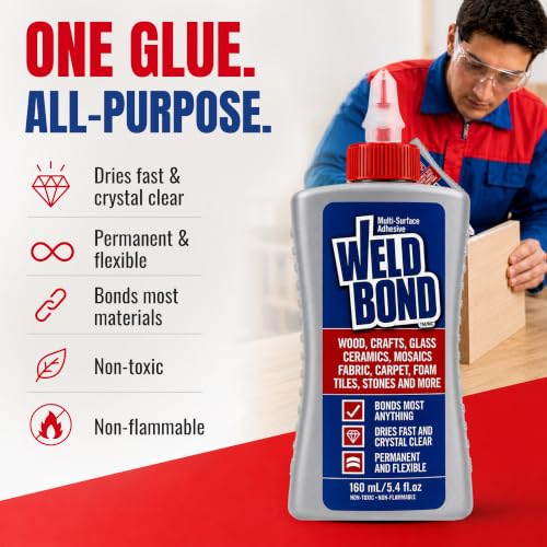 Weldbond Multi-Purpose Glue - The Ultimate Bonding Solution ! Non-Toxic Glue for Wood Glue Glass Mosaic Ceramic Pottery Craft Tile Porcelain Stone Jewelry Fabric Furniture & More. 5.0z /160ml 6-Pack - size: 6 pack