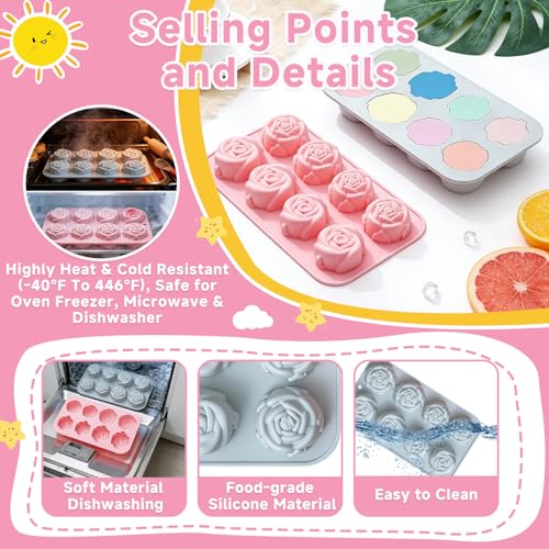 2Pcs Realistic Rose Soap Molds for Chocolate,Detailed Large Blooming Floral Molds for Candle,Cake,Jelly,Pudding, Ice Cubes,Ideal DIY,Wedding Favors Gift,Anniversary&Party Decor - color: 18-Cavity Pink&Gray
