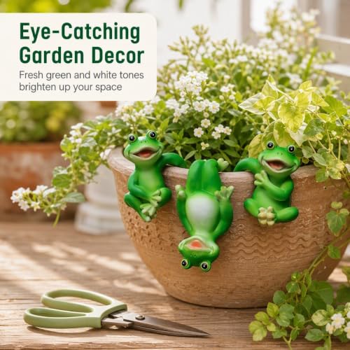 3 PCS Playful Frog Statues Pot Hugger Decorations for Plant, Miniature Frog Figurines,Women Gifts,Garden Decor Outdoor, Suitable for Flower, Courtyard and Lawn Decorations