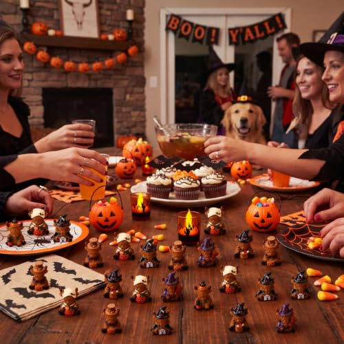 Yaomiao 60 Pcs Mini Halloween Highland Cow Figurines Resin Cow Statues - style: Halloween