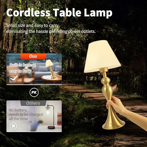 Mr.White Rechargeable Cordless Table Lamp with E26 LED Bulb, 5200mAh Battery Operated Portable Table Light with Fabric Shade, for Patio Restaurant Kitchen Bedside Living Room (Gold) - color: 18.1" Gold (1 Pack)