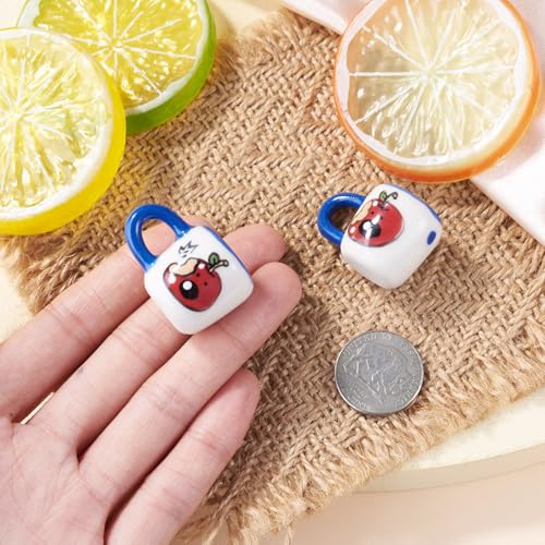 2Pcs Apple Pattern Miniature Ceramics Coffee Mug Cup Decorations Porcelain Mini Tea Cups Blue Tiny Drink Beverage Dollhouse Kitchen Accessories for Keychain Earring Making, Dollhouse Decor - color: Blue