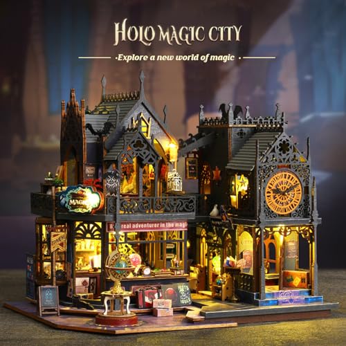 3D Wooden Puzzle for Adult, 3D Puzzle DIY Miniature House Kit for Adult, Booknook with LED Light, 3D Wood Puzzle Gifts for Family, Friend, Bookshelf Decor(Hollow Magic Castle) - color: Hollow Magic Castle