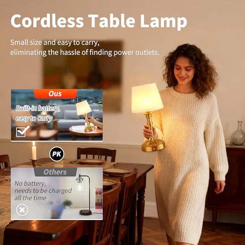 Mr.White Rechargeable Cordless Table Lamp with Fabric Shade, 5200mAh Battery Operated LED Table Light, for Restaurant Kitchen Patio Dinner Dining (Bronze) - color: 12.4" Bronze (1 Pack)