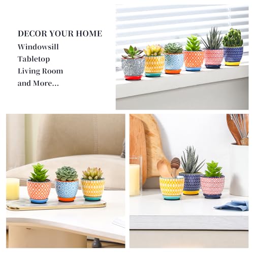 Selamica Ceramic 2.4 Inch Succulent Pots, Mini Flower Pots for Cactus Plant with Drainage Holes & Saucers, Home Decor, Set of 6, Assorted Colors - color: Assorted Colors, size: 2.4 Inch, Set of 6