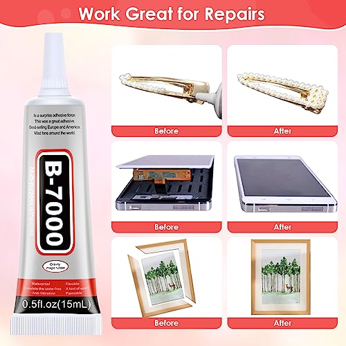 5 PCS 15 ML B7000 Super Glue, Transparent B-7000 Glue Rhinestone Gems Glue Flexible Adhesive for Crafts Jewelry Making Fabric Phone Repair Nail Art Glass Shoes Charms - style: 5 x 15ml