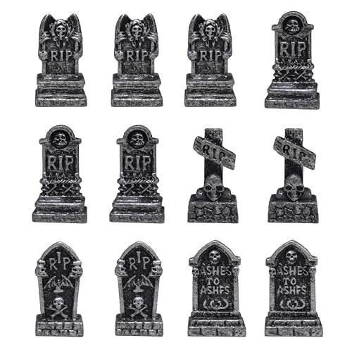 FESTGLOX Mini Tombstones for Crafts, Miniature Gravestones for Halloween - color: Black Tombstones--12pcs